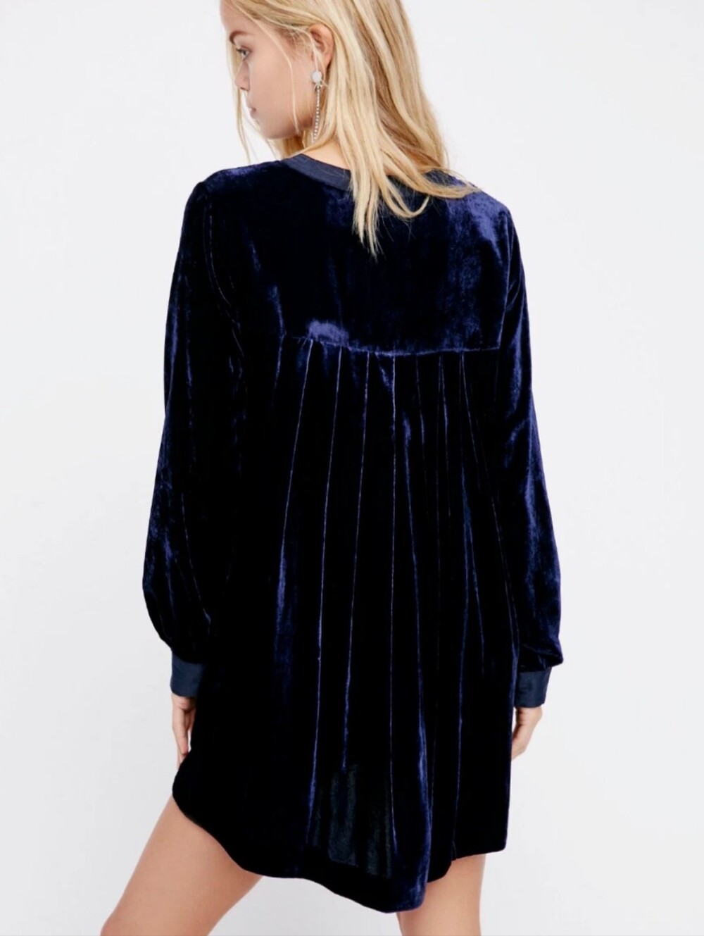 Free People Choose Me Velvet Tunic Mini Dress Navy M - Picture 3 of 9